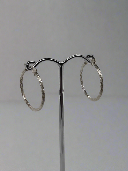 18CT WHITE GOLD IMPORTED 1.7MM X 20MM PATTERN HOOP EARRINGS