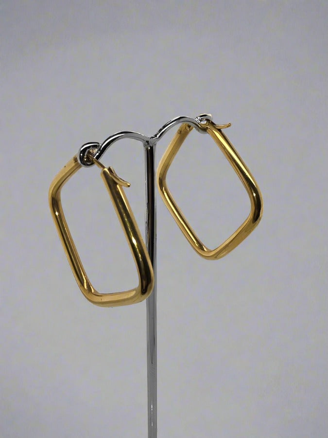 18CT YELLOW GOLD DIAMOND SHAPE HOOP EARRINGS