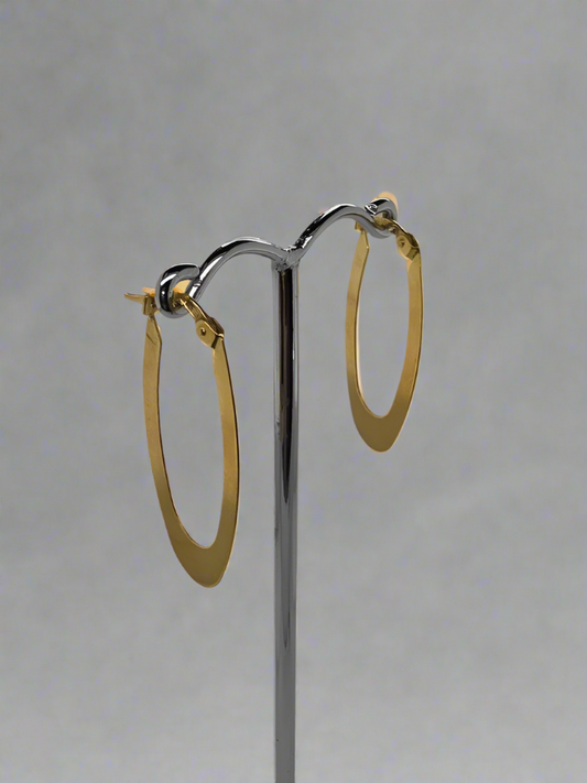 18CT YELLOW GOLD FLAT FANCY HOOP EARRINGS