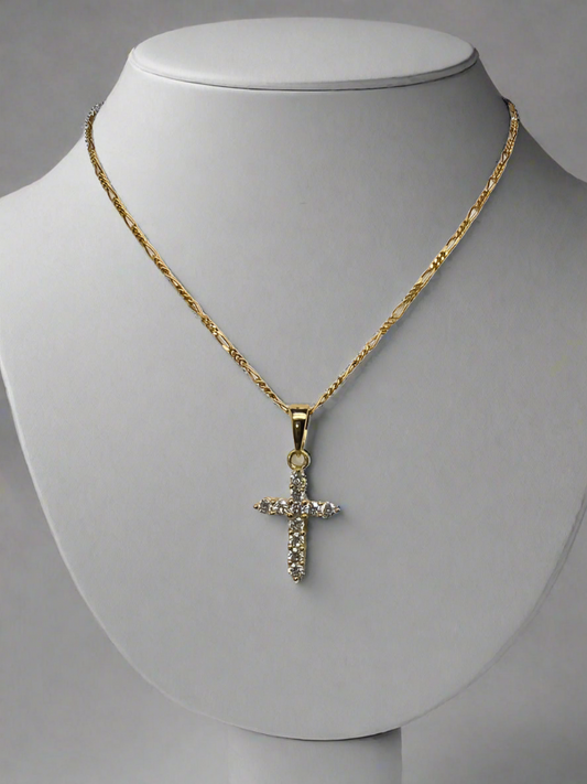 18CT YELLOW GOLD CLAW SET DIAMOND CROSS PENDANT