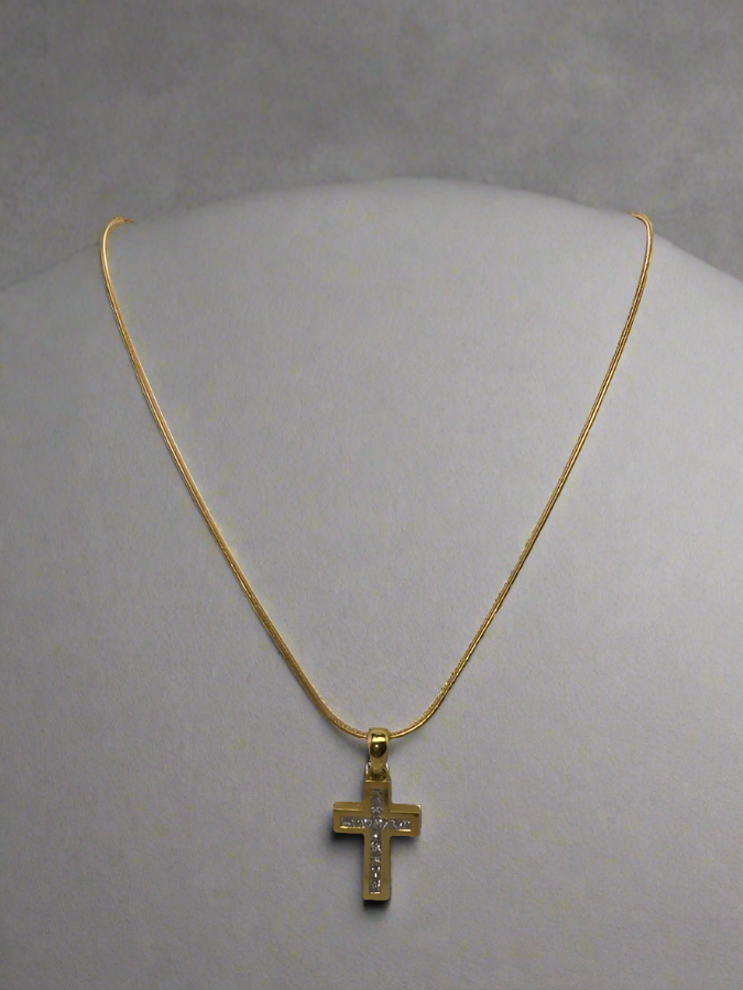 18CT YELLOW GOLD DIAMOND CROSS PENDANT