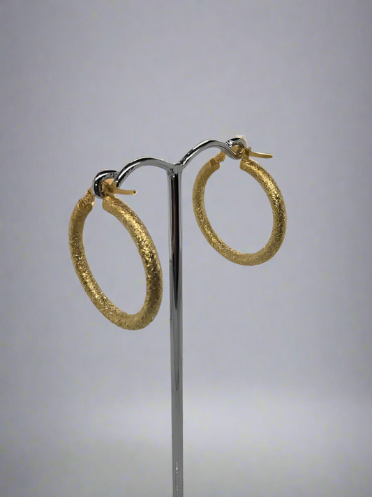 18CT YELLOW GOLD IMPORTED FANCY HOOP EARRINGS