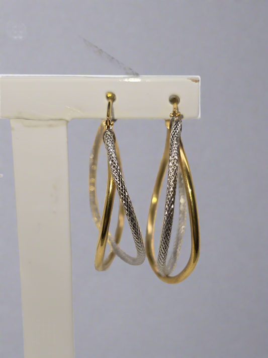 18CT TWO TONE ITALIAN IMPORTED FANCY 25MM HOOP EARRINGS