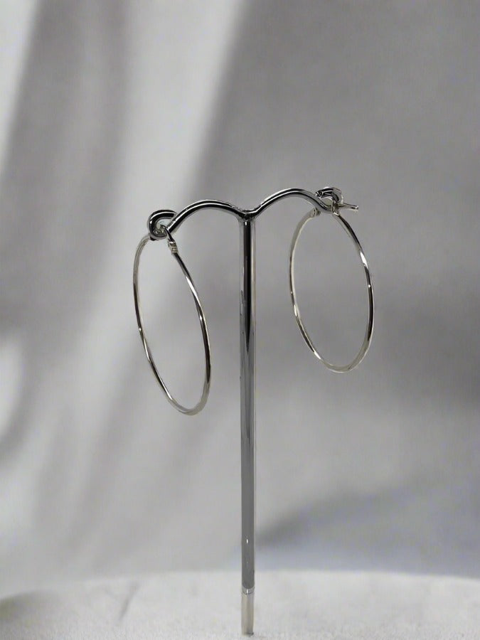 18CT WHITE GOLD IMPORTED 1.2 X 30MM THIN HOOP EARRINGS