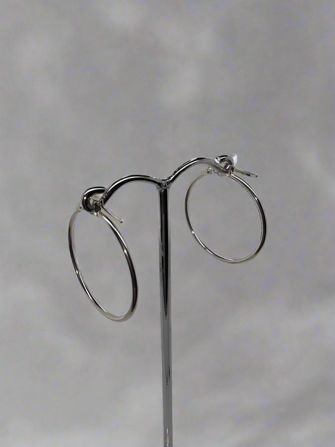 18CT WHITE GOLD IMPORTED 1.2 X 20MM THIN HOOP EARRINGS