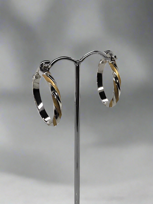 18CT TWO TONE TWIST HOOP EARRINGS