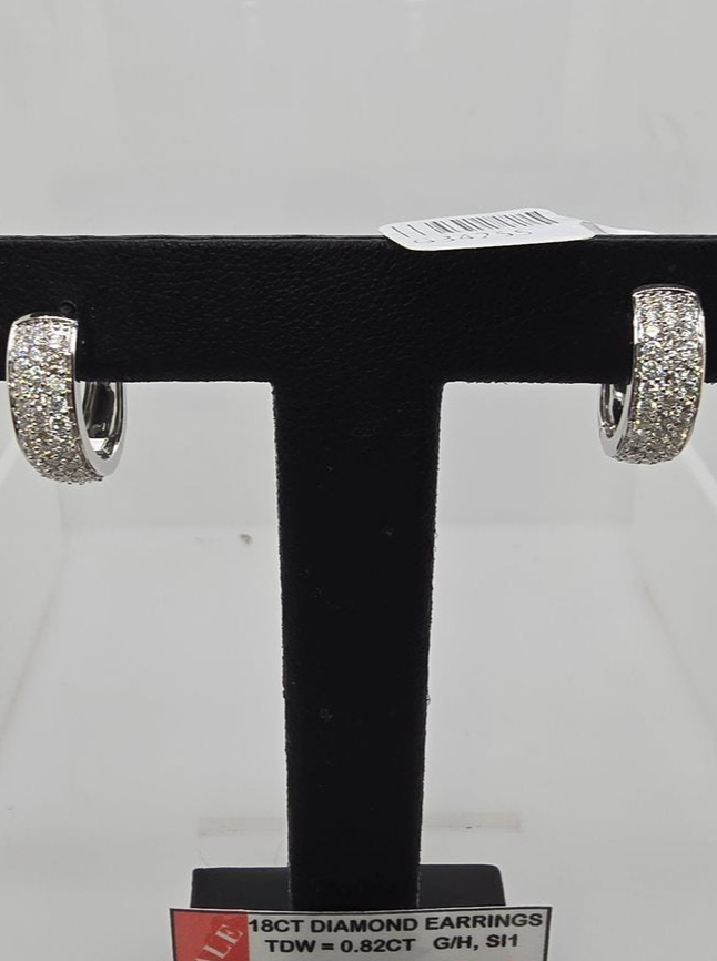 18CT WHITE GOLD DIAMOND HUGGIE EARRINGS