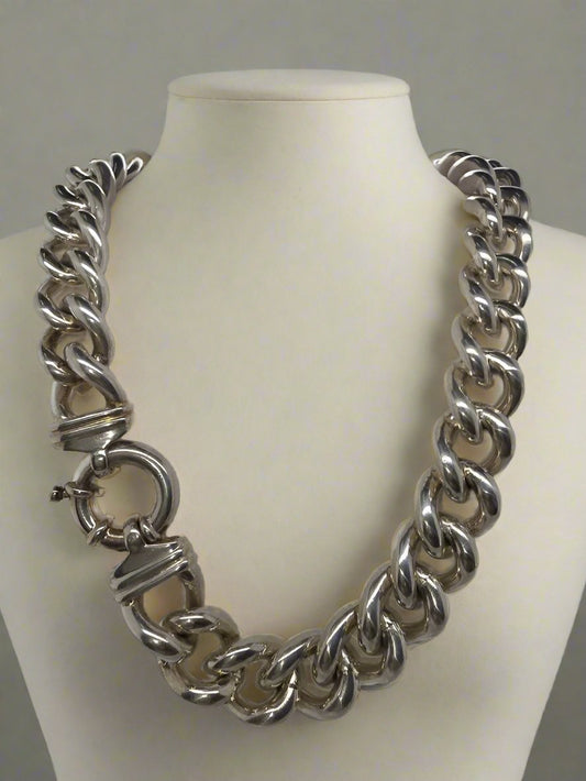 STERLING SILVER SOLID CURB 45CM NECKLACE WITH BOLTRING 251GRAMS