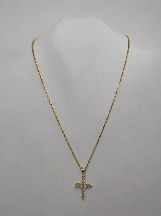 18CT YELLOW GOLD DIAMOND CLAW SET CROSS PENDANT