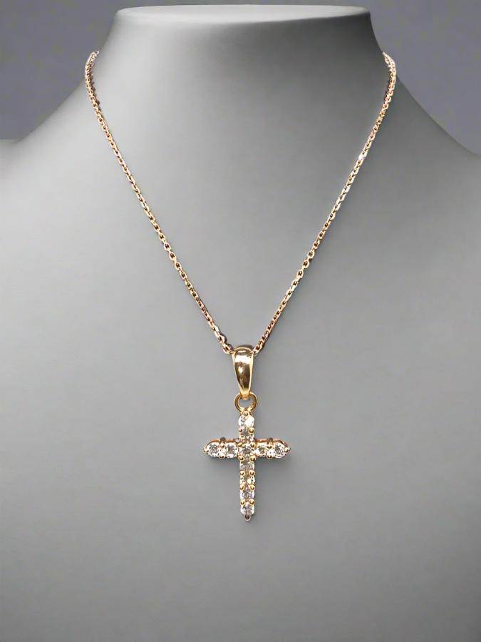 18CT ROSE GOLD CLAW SET DIAMOND CROSS PENDANT