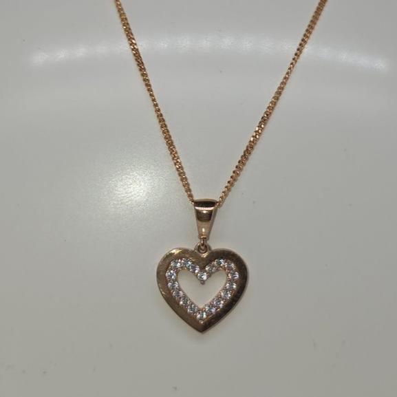 9CT ROSE GOLD HEART WITH CUBIC ZIRCONIA INNER PENDANT