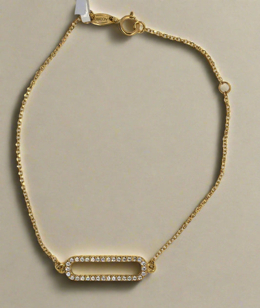 9CT YELLOW GOLD IMPORTED 18CM CUBIC ZIRCONIA RECTANGLE BAR BRACELET.