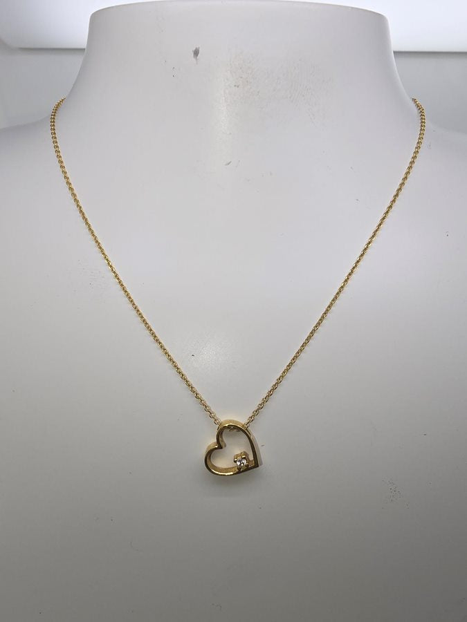 9CT YELLOW GOLD IMPORTED 45CM CUBIC ZIRCONIA HEART NECKLACE