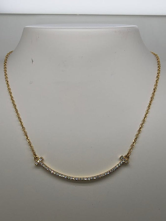 9CT YELLOW GOLD IMPORTED CUBIC ZIRCONIA CURVE BAR NECKLACE