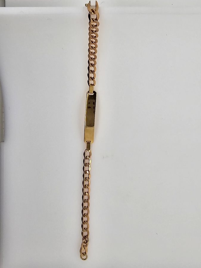 9CT YELLOW GOLD 16CM ID CURB BRACELET 2.6GRAMS