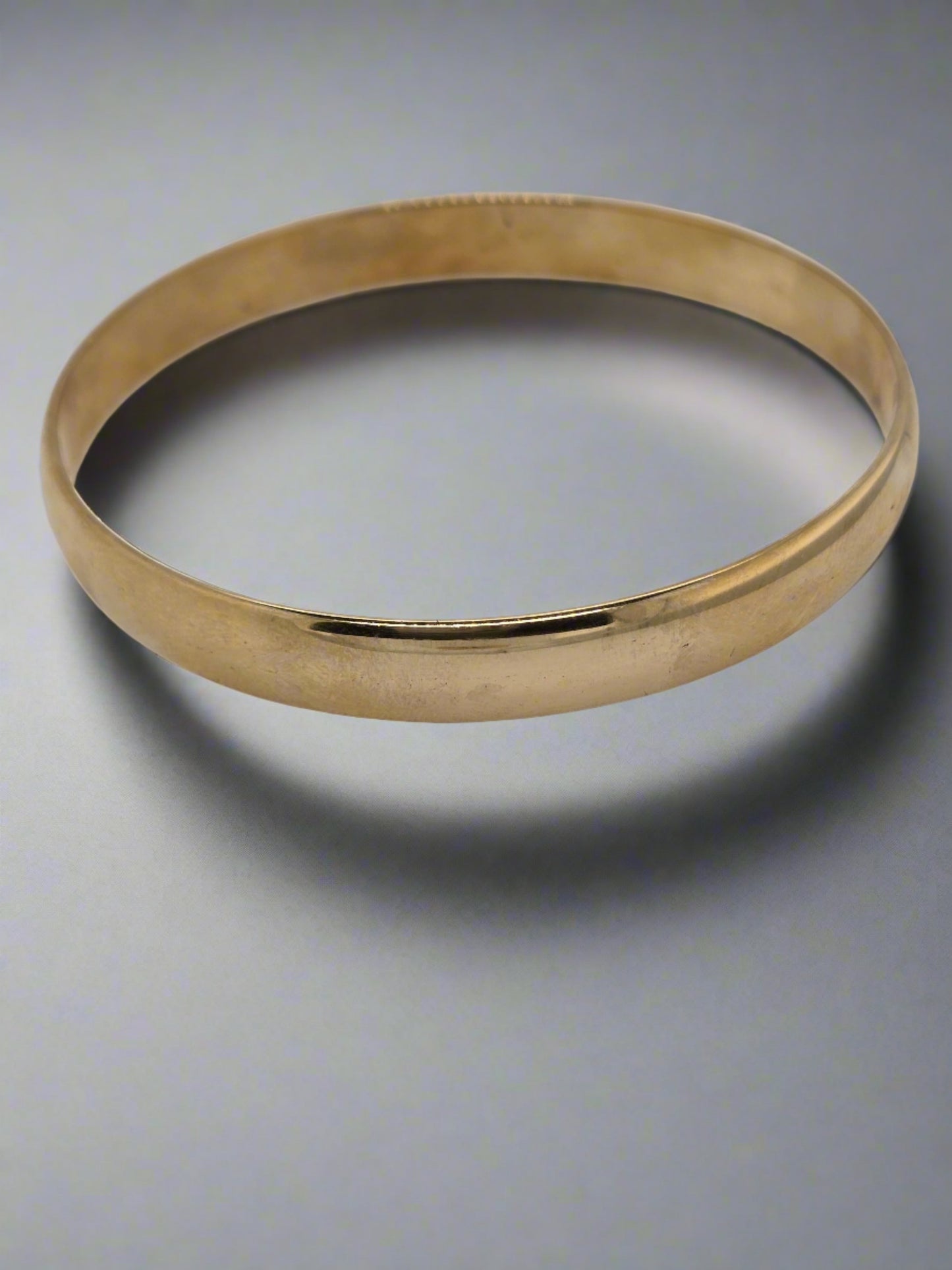 9CT YELLOW GOLD HANDMADE 9 X 65MM 1/2 ROUND SOLID BANGLE 34.15GRAMS