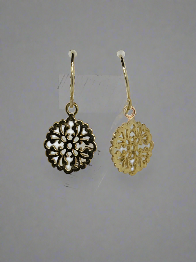 STERLING SILVER YELLOW GOLD PLATED FILIGREE CIRCLE DROP EARRINGS