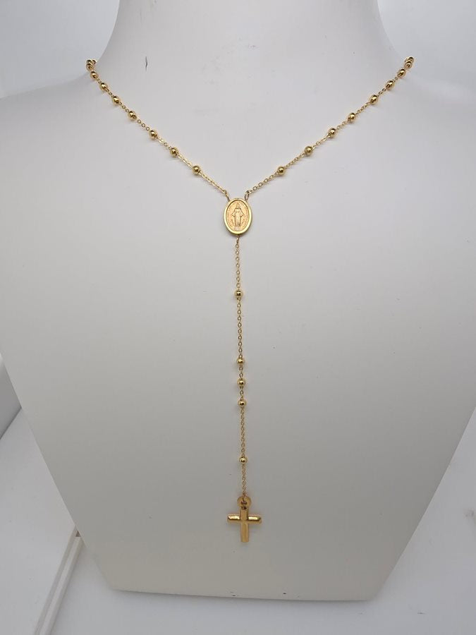 9CT YELLOW GOLD IMPORTED ITALIAN FINE ROSARY NECKLACE