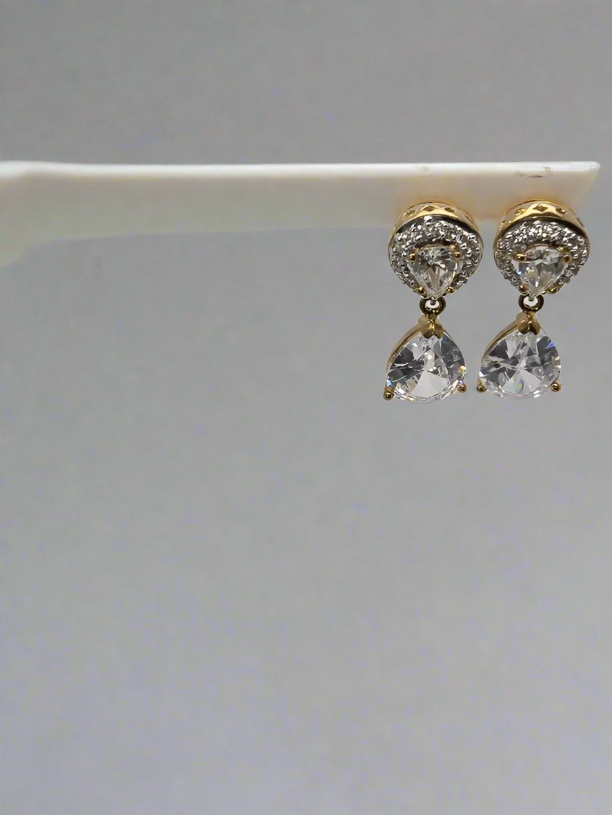 9CT YELLOW GOLD CUBIC ZIRCONIA FANCY DROP STUD EARRINGS