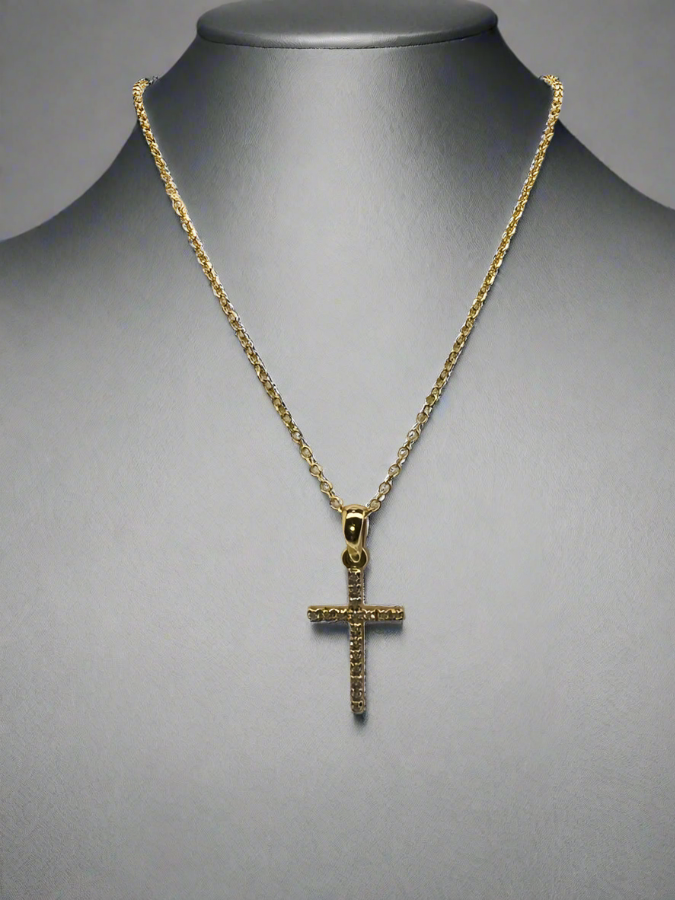 18CT YELLOW GOLD CLAW SET DIAMOND CROSS PENDANT