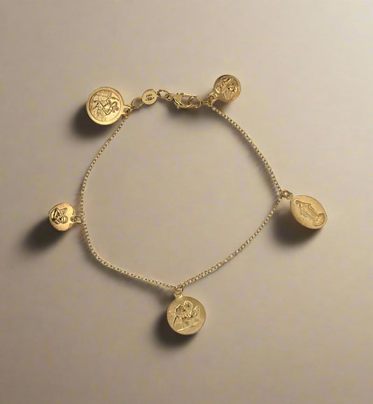 9CT YELLOW GOLD IMPORTED 19CM CHARM BRACELET.