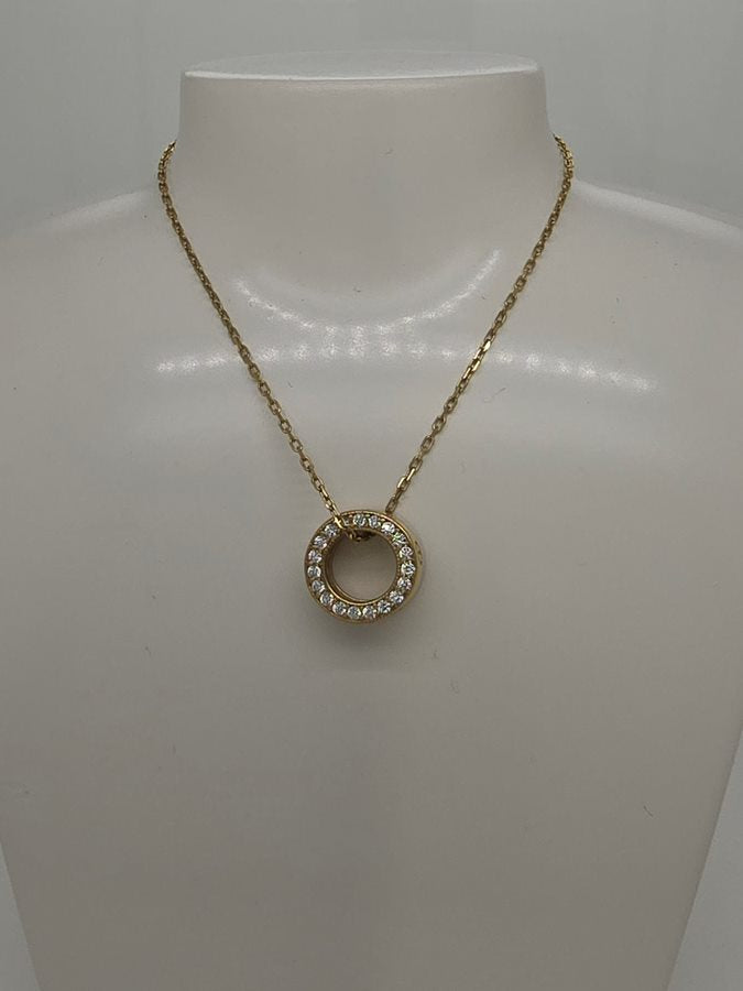 9CT YELLOW GOLD ITALIAN IMPORTED CUBIC ZIRCONIA CIRCLE WITH NECKLACE