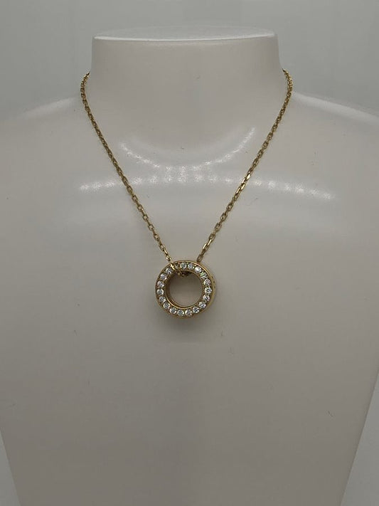 9CT YELLOW GOLD ITALIAN IMPORTED CUBIC ZIRCONIA CIRCLE WITH NECKLACE