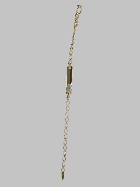 9CT YELLOW GOLD IMPORTED 16CM IB BRACELET WITH BLUE CAR.