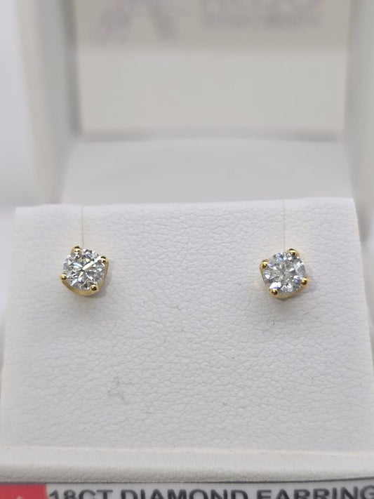 18CT YELLOW GOLD 4 CLAW SET DIAMOND STUD EARRINGS