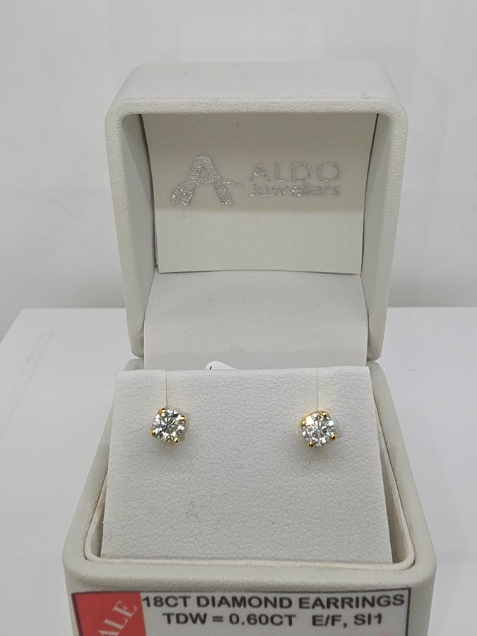 18CT YELLOW GOLD 4 CLAW SET DIAMOND STUD EARRINGS