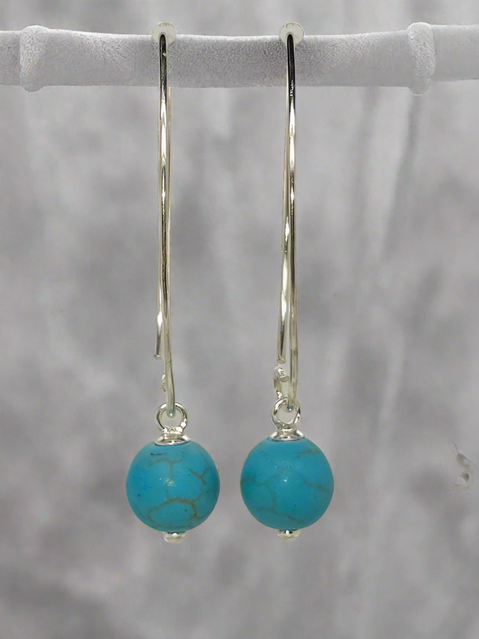 STERLING SILVER TURQUOISE BALL DROP EARRINGS