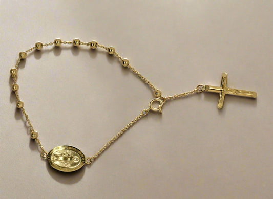 9CT YELLOW GOLD IMPORTED 17CM ROSARY BRACELET