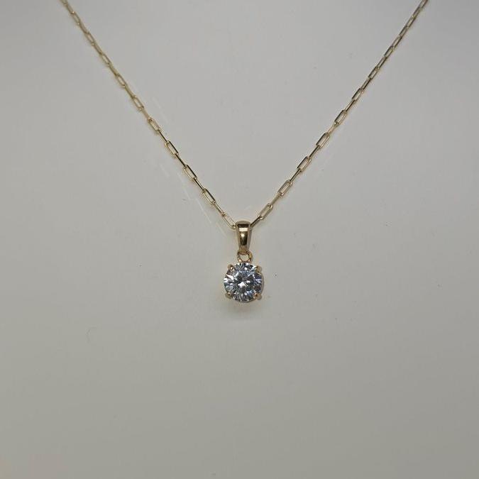 9CT YELLOW GOLD ROUND CUBIC ZIRCONIA CLAW SET PENDANT