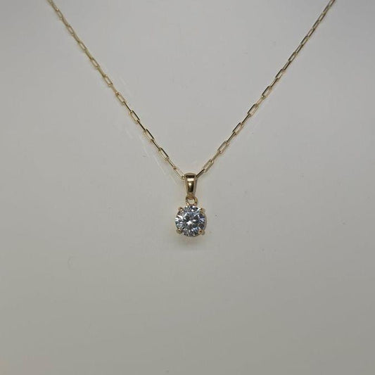 9CT YELLOW GOLD ROUND CUBIC ZIRCONIA CLAW SET PENDANT