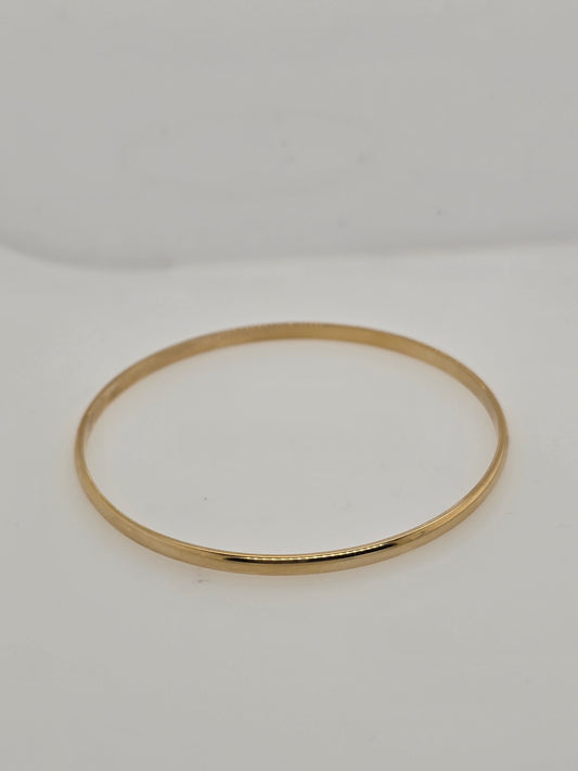 9CT YELLOW GOLD 3 X 63MM SOLID HALF ROUND BANGLE 9.52GRAMS