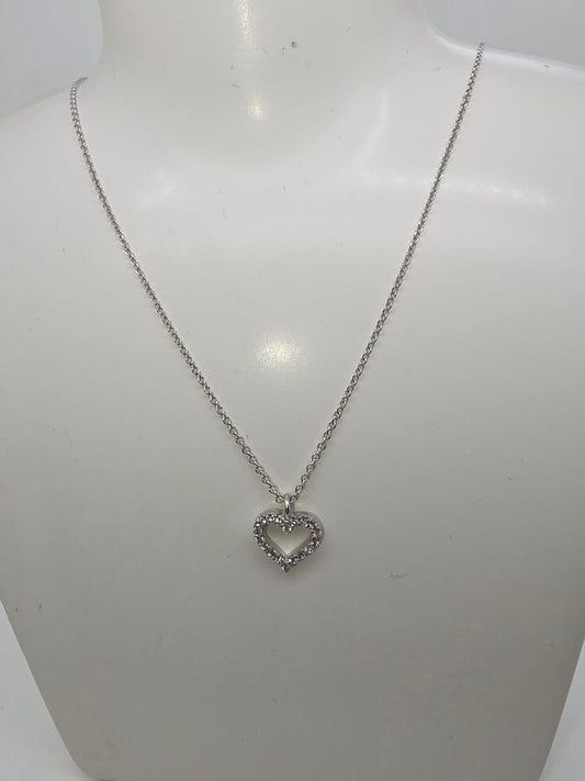 9CT WHITE GOLD IMPORTED 40CM CUBIC ZIRCONIA OPEN HEART NECKLACE