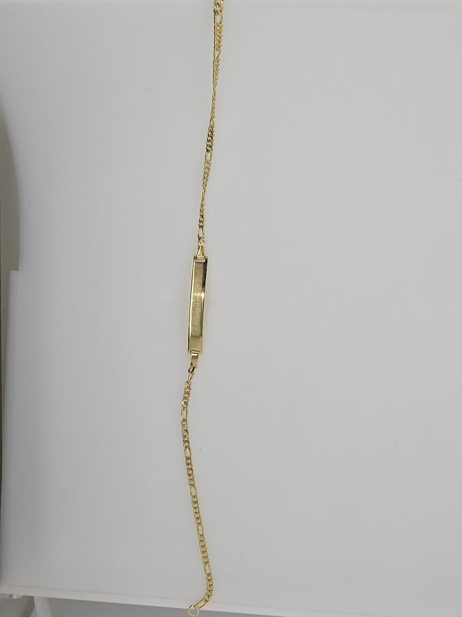 9CT YELLOW GOLD 19CM IMPORTED 5 X 1 FIGARO ID BRACELET.