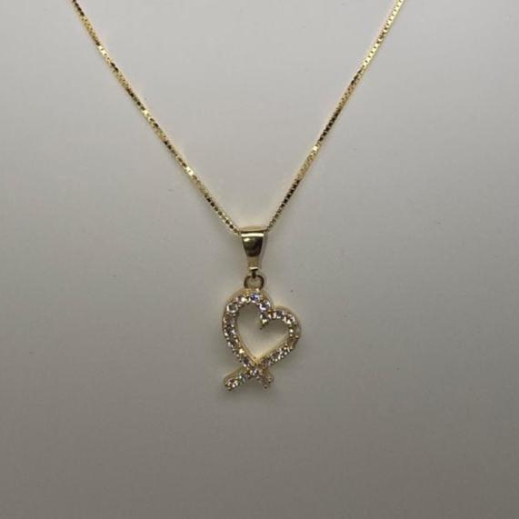 9CT YELLOW GOLD CUBIC ZIRCONIA FANCY HEART PENDANT