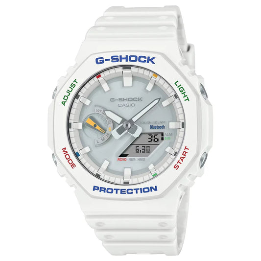 G-SHOCK DUO MULTI COLOUR 200M WR, SHOCK RESISTANT WHITE RESIN BAND. GAB2100FC-7A