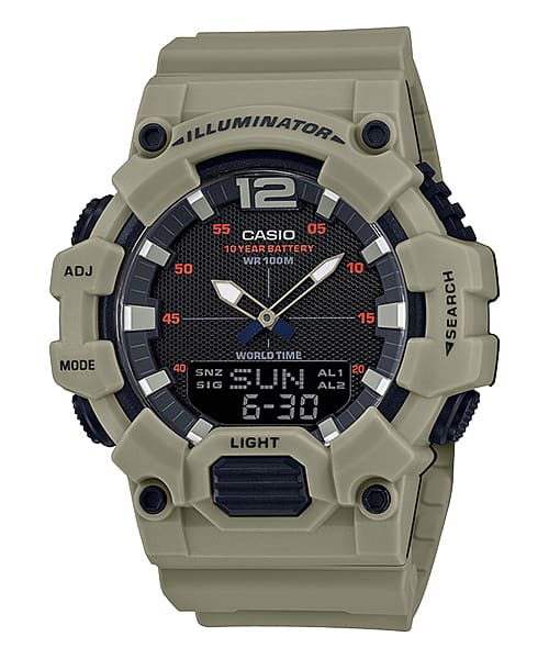 CASIO WATCH LED LIGHT, 100M BLACK FACE, BEIGE RESIN BAND HDC700-3A3