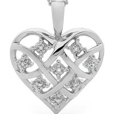 9CT WHITE GOLD CLAW SET DIAMOND HEART PENDANT