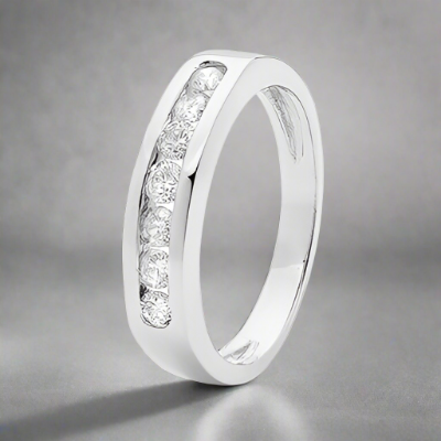 9CT WHITE GOLD CHANNEL SET DIAMOND RING