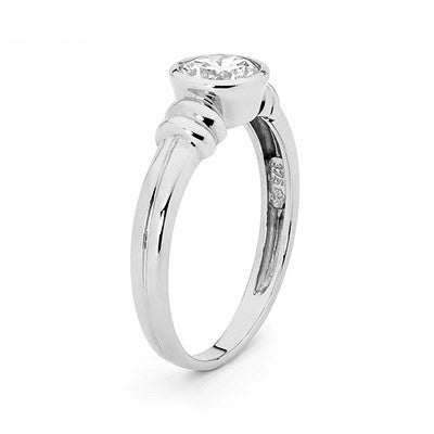 9CT WHITE GOLD BEZEL SET CUBIC ZIRCONIA RING
