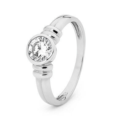 9CT WHITE GOLD BEZEL SET CUBIC ZIRCONIA RING