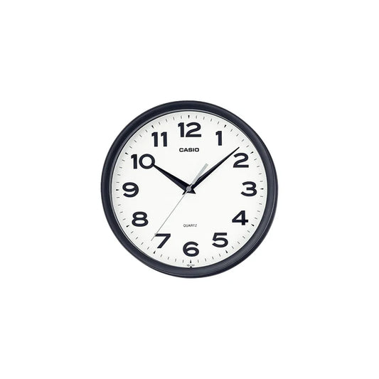 CASIO WALL CLOCK ROUND BLACK CASE WHITE FACE. IQ151-1D