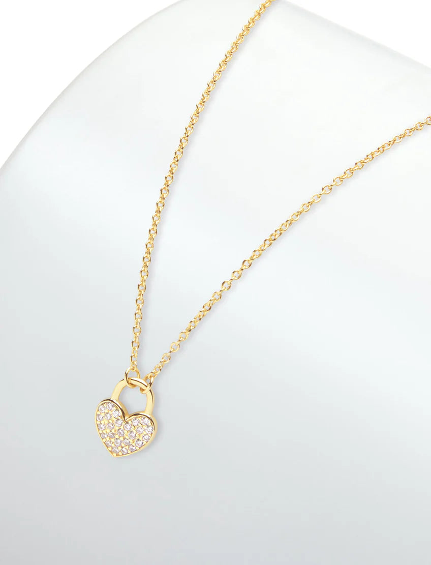 PASTICHE STAINLESS STEEL GOLD PLATED STOLEN HEART CUBIC ZIRCONIA PAVE HEART NECKLACE