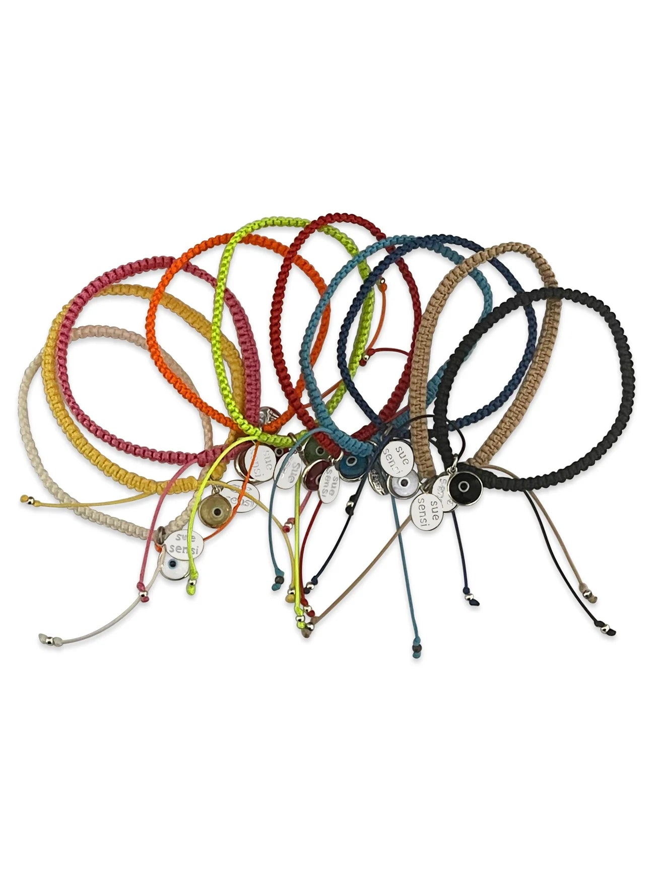 SUE SENSI MOMENTS ANKLET RED CORD WITH EVIL EYE.