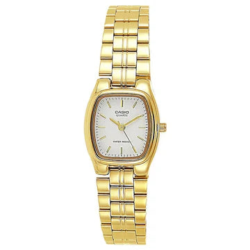 CASIO ANALOGUE WATCH WHITE FACE GOLDTONE STAINLESS STEEL BAND. LTP1169N-7A