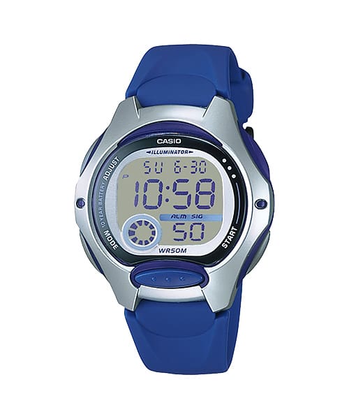 CASIO DIGITAL WATCH ALARM, STOPWATCH BLUE RESIN BAND. LW200-2A