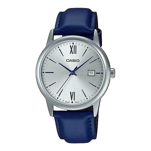 CASIO ANALOGUE WATCH BLUE LEATHER BAND. MTPV002L-2B3